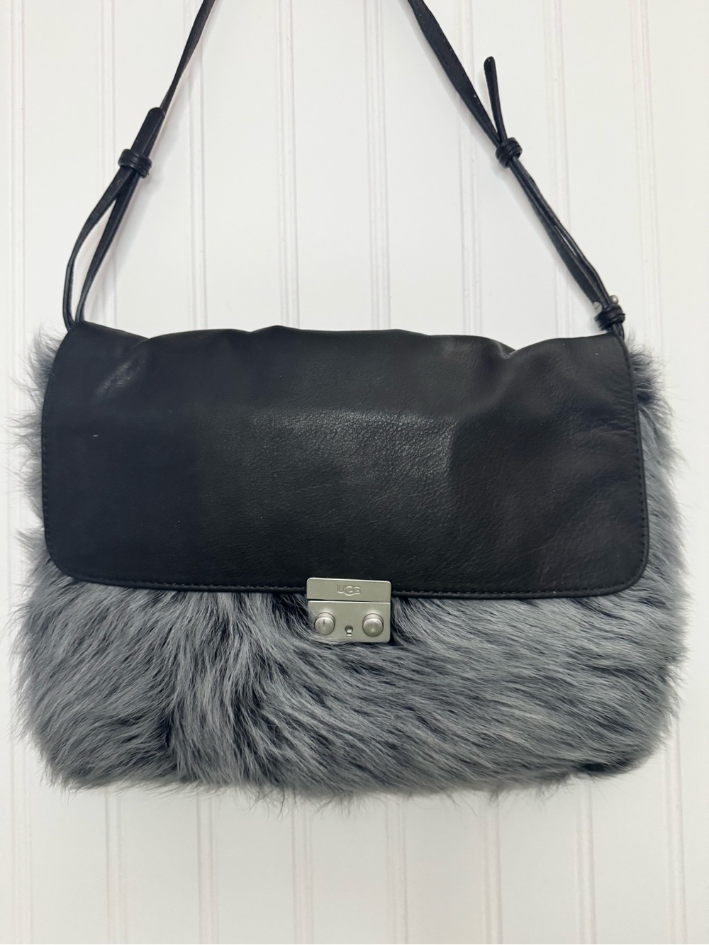 UGG Crossbody Shearling & Sheepskin Bag in Gray & Black